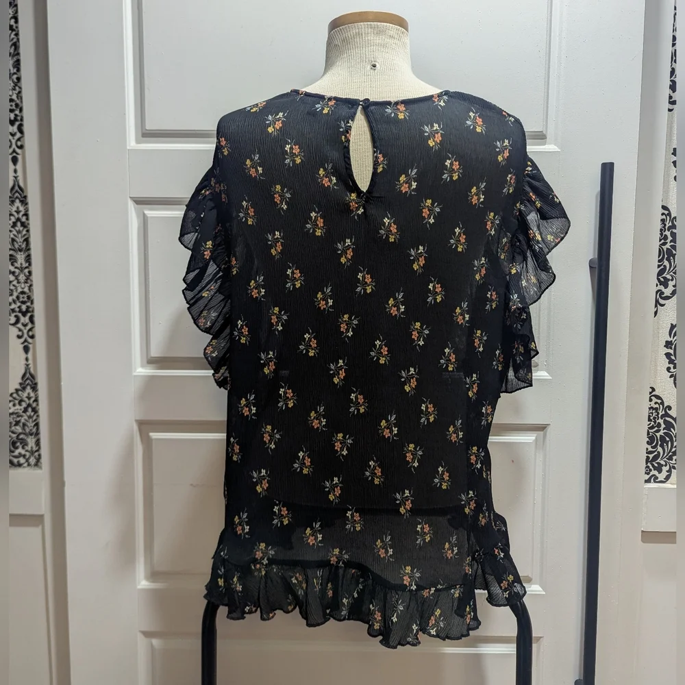 George Black Flutter Sleeve Ruffled Blouse - Picture 2 of 4